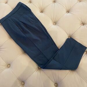 Navy blue Express Ankle high-waisted straight-leg trousers with pleats